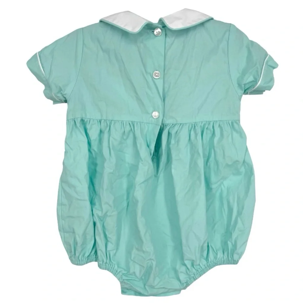 Petit Bebe Boys 9M Smocked Easter Bunnies Teal Bubble Spring Rabbit Short Sleeve